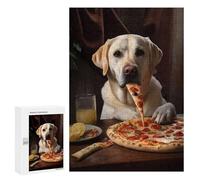 Puzzle 300 PCS pour Adultes Labrador Retriever Pizza Puzzle pour Adultes Jeux Amusants Analyse Et Logique Cadeaux d'anniversaire Et Cadeaux Uniques 300 PCS