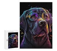 Puzzle 300 PCS pour Adultes Neon Dog Glasses Art Print-2 Puzzle Casse-tête Jeu De Réflexion Difficile Offrez-Le en Cadeau À Toute La Famille 300 PCS