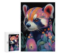 Puzzle 300 PCS pour Adultes Red Panda with Floral Pattern Puzzles pour Adultes Jeux Relaxants Cadeaux pour Femmes pour Anniversaire, Noël 300 PCS