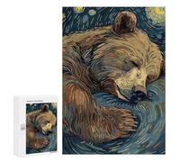 Puzzle 300 PCS pour Adultes Sleeping Bear in Starry Night Style Puzzle pour Adultes Jeux Relaxants Découpe De Précision Idéal comme Cadeau pour Toute La Famille 300 PCS