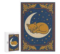Puzzle 300 PCS pour Adultes Sleeping Cat on Moon Art Puzzle Casse-tête Jeu De Réflexion Difficile Offrez-Le en Cadeau À Toute La Famille 300 PCS