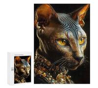 Puzzle 300 PCS pour Adultes Sphynx Cat with Gold Glitter Puzzle Anti-Stress, Jouet pour S'amuser en Famille, Cadeau Anti-Stress 300 PCS