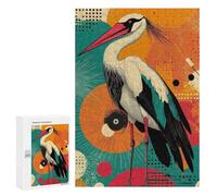 Puzzle 300 PCS pour Adultes Stork with Geometric Background Graceful Crane A Vibrant Pop Art Expression Puzzle pour Adultes, Jouet, Décoration Murale, Cadeau Anti-Stress 300 PCS