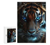 Puzzle 300 PCS pour Adultes Tiger Portrait with Intense Blue Eyes Puzzle Anti-Stress, Jouet pour S'amuser en Famille, Cadeau Anti-Stress 300 PCS