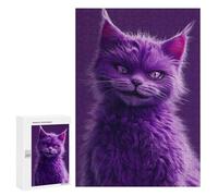 Puzzle 300 PCS Purple Cat with Pink Eyes Puzzles pour Adultes Améliorent La Mémoire Interaction Parent-Enfant Casse-tête Jeux De Société en Famille 300 PCS