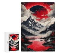 Puzzle 300 PCS Red Moon Mountain Landscape Puzzles pour Adultes, Jouet, Décoration Murale, Difficile, Difficile, Cadeaux Uniques pour Anniversaire Et Noël 300 PCS