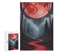 Puzzle 300 PCS Red Moonlit Forest Path Puzzles pour Adultes, Jouet, Décoration Murale, Difficile, Difficile, Cadeaux Uniques pour Anniversaire Et Noël 300 PCS