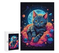 Puzzle 300 PCS Russian Blue Kitten Puzzles pour Adultes, Jouet, Décoration Murale, Difficile, Difficile, Cadeaux Uniques pour Anniversaire Et Noël 300 PCS
