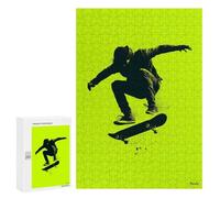 Puzzle 300 PCS Skater Silhouette - Neon Green Urban Trick Puzzles pour Adultes, Jouet, Décoration Murale, Difficile, Difficile, Cadeaux Uniques pour Anniversaire Et Noël 300 PCS