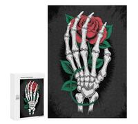 Puzzle 300 PCS Skeleton Hand Holding Red Rose Puzzles pour Adultes, Jouet, Décoration Murale, Cadeau d'anniversaire, Idéal pour Toute La Famille 300 PCS
