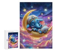 Puzzle 300 PCS Sleepy Elephant Moon Night Puzzles pour Adultes - Cadeau d'anniversaire - Jeu Difficile Et Stimulant - Cadeaux