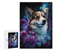 Puzzle 300 PCS Starry Night Corgi with Flowers -2 Puzzle pour Adolescents Améliorez Votre Mémoire Entraînez Votre Cerveau Et Vos Mains Jouets Addictifs pour Cultiver La Patience 300 PCS