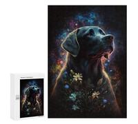 Puzzle 300 PCS Starry Night Labrador with Flowers Puzzles pour Adolescents Course De Vitesse Manuelle Activités Amusantes À La Maison Jeu Stimulant Et Jeu en Famille 300 PCS