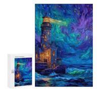 Puzzle 300 PCS Starry Night Lighthouse Puzzle pour Adolescents Améliorez Votre Mémoire Entraînez Votre Cerveau Et Vos Mains Jouets Addictifs pour Cultiver La Patience 300 PCS