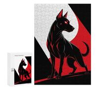Puzzle 300 PCS Stylized Black Dog with Red Accents Puzzles pour Adultes, Jouet, Décoration Murale, Motif À Assembler, Idéal comme Cadeau pour Toute La Famille 300 PCS