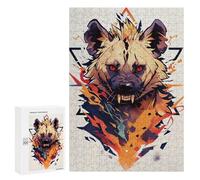 Puzzle 300 PCS Stylized Hyena Portrait with Geometric Elements Puzzle Anti-Stress, Jouet Amusant Et Humoristique, Idéal en Cadeau pour Toute La Famille 300 PCS