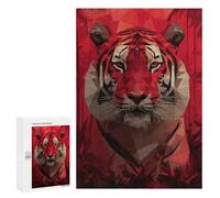 Puzzle 300 PCS Tiger Red Polygon Art Puzzles pour Adultes - Cadeau d'anniversaire - Jeu Difficile Et Stimulant - Cadeaux