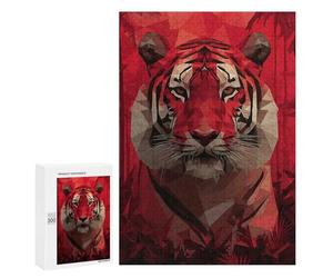 Puzzle 300 PCS Tiger Red Polygon Art Puzzles pour Adultes - Cadeau d'anniversaire - Jeu Difficile Et Stimulant - Cadeaux