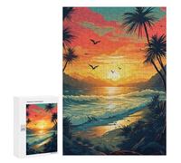 Puzzle 300 PCS Tropical Sunset Beach Scene-4 Puzzles pour Adultes Améliorent La Mémoire Interaction Parent-Enfant Casse-tête Jeux De Société en Famille 300 PCS