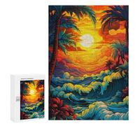 Puzzle 300 PCS Tropical Sunset Palm Trees Puzzles pour Adultes Améliorent La Mémoire Interaction Parent-Enfant Casse-tête Jeux De Société en Famille 300 PCS
