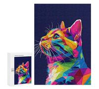 Puzzle 300 PCS Vibrant Geometric Cat Puzzles pour Adultes, Jouet, Décoration Murale, Difficile, Difficile, Cadeaux Uniques pour Anniversaire Et Noël 300 PCS