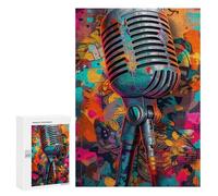 Puzzle 300 PCS Vibrant Retro Microphone Artwork Puzzles pour Adultes Améliorent La Mémoire Interaction Parent-Enfant Casse-tête Jeux De Société en Famille 300 PCS