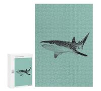 Puzzle 300 PCS Whale Shark Illustration on Teal Background Puzzles pour Adultes, Jouet, Décoration Murale, Difficile, Difficile, Cadeaux Uniques pour Anniversaire Et Noël 300 PCS