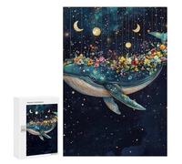Puzzle 300 PCS Whale with Flowers in Space Puzzle pour Adolescents Améliorez Votre Mémoire Entraînez Votre Cerveau Et Vos Mains Jouets Addictifs pour Cultiver La Patience 300 PCS