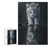 Puzzle 300 PCS White Tiger Cat Reflection Puzzle Anti-Stress, Jouet Amusant Et Humoristique, Idéal en Cadeau pour Toute La Famille 300 PCS