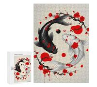 Puzzle 300 PCS Yin Yang Koi Fish Sakura Puzzles pour Adultes, Jouet, Décoration Murale, Difficile, Difficile, Cadeaux Uniques pour Anniversaire Et Noël 300 PCS