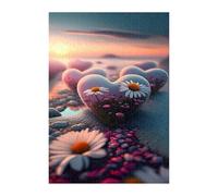 Puzzle 300 Pieces Adultes Fleurs Forme Cœur Plage, Défis Amusants Détente Créativité Puzzle Impossible, Puzzles pour Adultes 300 Pièces 38 x 26 cm