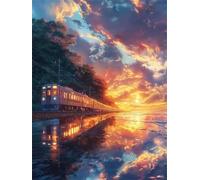 Puzzle 300 Pieces Adultes Train de la mer au Coucher du Soleil, Puzzle pour Adulte 300 Pièces Jeu éducatif défi Jouet Activité Familiale Parfaite, Puzzles de Décoration Familiale