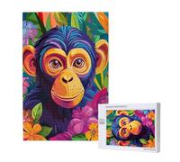Puzzle 300 Pieces Animal Grand Puzzle Classiques en Bois pour Adultes, Jeux Amusants/Colorés/Impossible/Difficiles, Cadeau d'anniversaire de Festivals pour la Famille Amis Chimpanzés M-1653