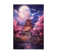 Puzzle 300 Pieces Fleurs de Cerisier Puzzle Pagode à Cinq étages 300 Pièces Grand Adultes Difficile Jigsaw en Bois, DIY Challenge Impossible Créatif Jeu pour Adulte, Cadeau Femme 38x26cm D-1548