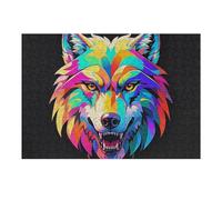 Puzzle 300 pièces Le loup majestueux - Puzzle personnalisé en bois pour adultes - Puzzle photo artistique à suspendre au mur pour anniversaire, mariage, Saint-Valentin, anniversaire de mariage