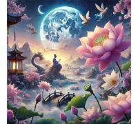 Puzzle 300 pièces Lotus du Paysage Chinois,Puzzles pour Adultes Jeux d'activités Familiales,Puzzle à Faire Soi-même pour Décoration Murale de la Maison