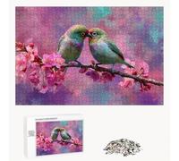 Puzzle 300 Pièces - Oiseau & Fleur - Puzzle en Bois Durable avec Lettres au Dos - Jeu sans Poussière avec Affiche - Modèle pour Collectionneurs et 14 Ans et Plus (40 x 28 cm) P3#607