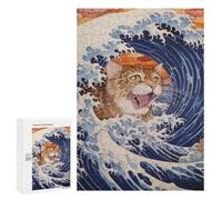 Puzzle 300 pièces pour adolescents Cat in Great Wave Puzzle pour adultes Jeu pratique mais amusant et humoristique Cadeau d'anniversaire 300 pièces