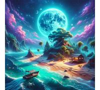 Puzzle 300 pièces pour Adulte,Bateau de l'île au Clair de Lune 35x35 cm DIY De Puzzle,Divertissement créatif,Jeux éducatifs à défis Puzzles pour Toute la Famille