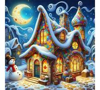 Puzzle 300 pièces pour Adulte,Bonhomme de Neige coloré dans Un Chalet 35x35 cm DIY De Puzzle,Divertissement créatif,Jeux éducatifs à défis Puzzles pour Toute la Famille