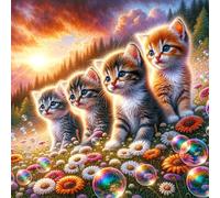 Puzzle 300 pièces pour Adulte,Chats des Fleurs Sauvages 35x35 cm DIY De Puzzle,Divertissement créatif,Jeux éducatifs à défis Puzzles pour Toute la Famille