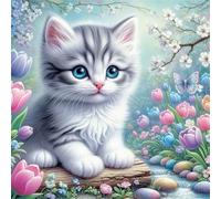 Puzzle 300 pièces pour Adulte,Fleurs de Tulipe Chat 35x35 cm DIY De Puzzle,Divertissement créatif,Jeux éducatifs à défis Puzzles pour Toute la Famille