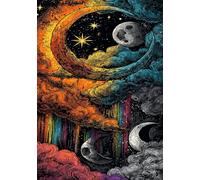 Puzzle 300 Pièces pour Adultes 35x25cm - Lune Abstraite - avec Lettres et Poster de Référence - Activité Relaxation et Défi - Décoration Murale - Cadeau pour Hommes et Femmes
