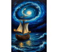 Puzzle 300 Pièces pour Adultes 52x38cm - Voilier Lune Océan - Casse-Tête de Défis et Relaxation - Décoration Murale Artistique pour Hommes et Femmes
