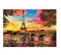 Puzzle 3000 pieces coucher de soleil sur la tour eiffel - monument paris peinture - 120x85cm colle incluse - set adulte et carte