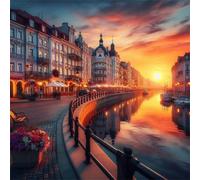 Puzzle 35 pièces Coucher de Soleil dans Les Rues de la Ville,Puzzles pour Adultes Jeux d'activités Familiales,Puzzle à Faire Soi-même pour Décoration Murale de la Maison