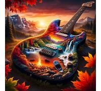 Puzzle 35 pièces pour Adulte,Guitare Sunset Scenery 12x12 cm DIY De Puzzle,Divertissement créatif,Jeux éducatifs à défis Puzzles pour Toute la Famille