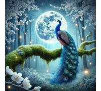 Puzzle 35 pièces pour Adulte,Paon du Bosquet au Clair de Lune 12x12 cm DIY De Puzzle,Divertissement créatif,Jeux éducatifs à défis Puzzles pour Toute la Famille
