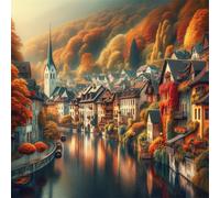 Puzzle 35 pièces pour Adulte,Paysages urbains d'automne 12x12 cm DIY De Puzzle,Divertissement créatif,Jeux éducatifs à défis Puzzles pour Toute la Famille