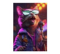 Puzzle 38x26cm/1000pcs Cat Singer in Cool Sunglasses Puzzle Adulte Jeux De Société en Famille Vacances À La Maison Passer Le Temps Cadeaux d'anniversaire Et Idées Cadeaux Uniques 38x26cm/1000pcs
